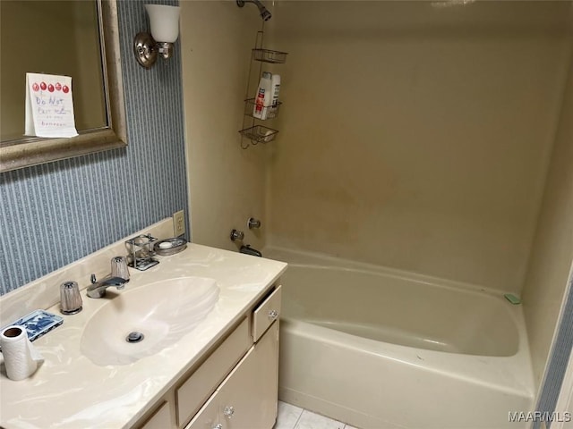 1682 Landline Rd, Selma, AL 36701 - full bathroom featuring shower / washtub combination, vanity, tile patterned flooring, and wallpapered walls