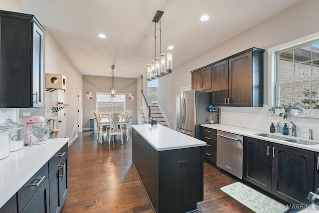 905 Overture Dr, Montgomery, AL 36117 - kitchen featuring stainless steel appliances, plenty of natural light, backsplash, dark wood-style floors, and recessed lighting