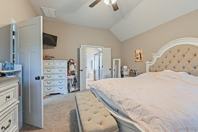 905 Overture Dr, Montgomery, AL 36117 - bedroom with lofted ceiling, light carpet, ceiling fan, and ensuite bath