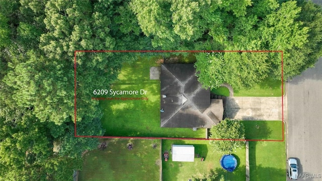 6209 Sycamore Dr, Montgomery, AL 36117 - aerial view of property and surrounding area with property boundaries highlighted