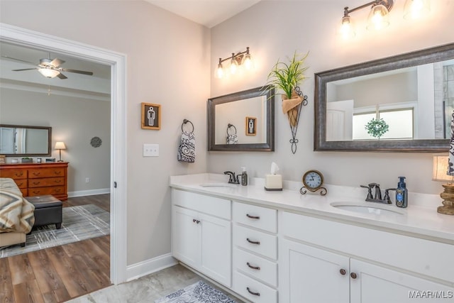 235 Midland Dr, Wetumpka, AL 36093 - bathroom with double vanity and ceiling fan