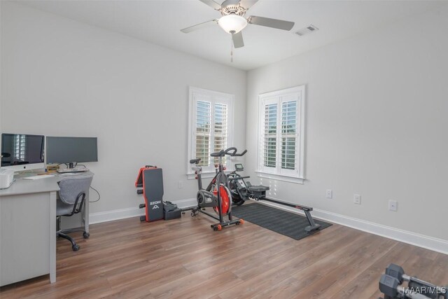 235 Midland Dr, Wetumpka, AL 36093 - office area featuring wood finished floors and a ceiling fan