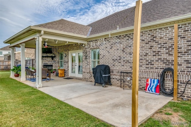 235 Midland Dr, Wetumpka, AL 36093 - view of patio / terrace featuring a grill, a ceiling fan, and french doors