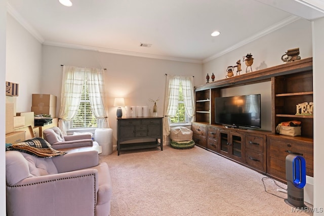 311 Alston Dr, Wetumpka, AL 36093 - carpeted living room with ornamental molding and recessed lighting