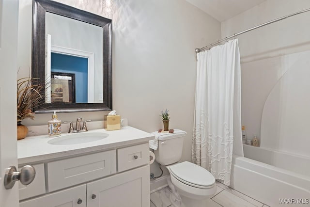 311 Alston Dr, Wetumpka, AL 36093 - bathroom with vanity, shower / bath combo with shower curtain, and marble finish flooring