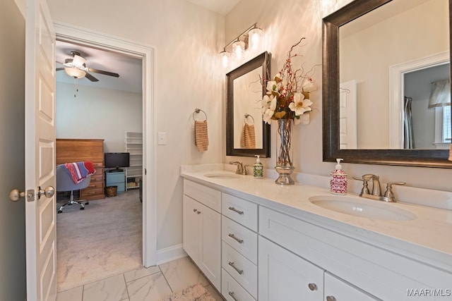 311 Alston Dr, Wetumpka, AL 36093 - full bathroom featuring double vanity, marble finish floors, and a ceiling fan