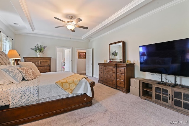 311 Alston Dr, Wetumpka, AL 36093 - bedroom featuring crown molding, carpet, a raised ceiling, and ceiling fan