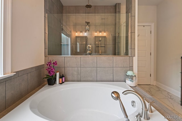 311 Alston Dr, Wetumpka, AL 36093 - bathroom featuring a garden tub and a tile shower