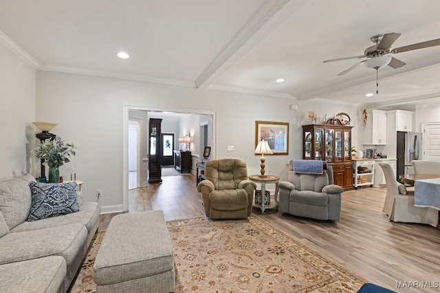 311 Alston Dr, Wetumpka, AL 36093 - living area with light wood-type flooring, beam ceiling, recessed lighting, crown molding, and ceiling fan