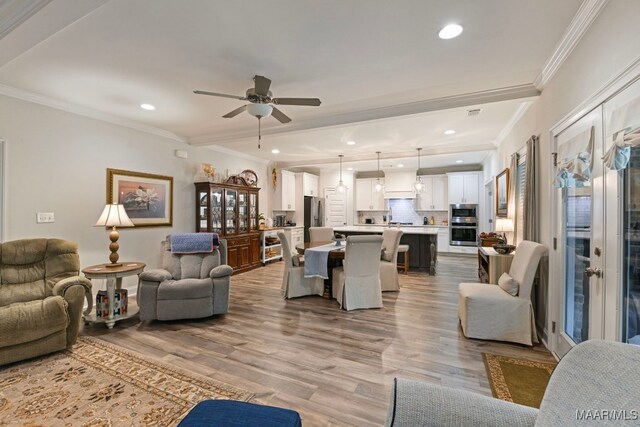 311 Alston Dr, Wetumpka, AL 36093 - living area featuring ornamental molding, wood finished floors, ceiling fan, and recessed lighting