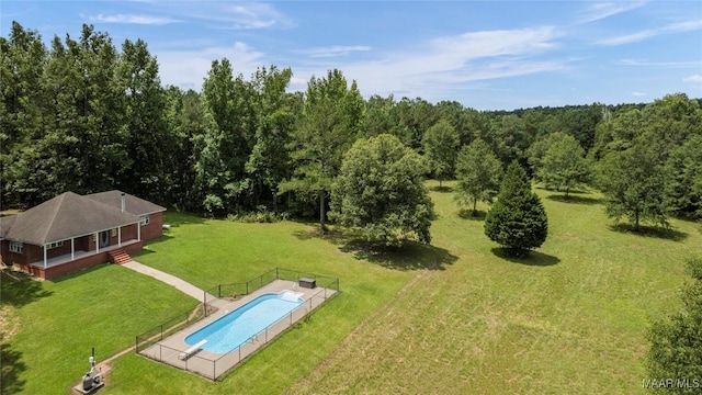 215 Hunters Rd, Eclectic, AL 36024 - view from above of property with a pool and a heavily wooded area