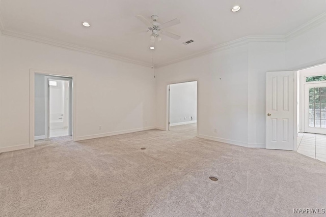 7930 Mossy Oak Dr, Montgomery, AL 36117 - spare room featuring crown molding, light carpet, a ceiling fan, and recessed lighting