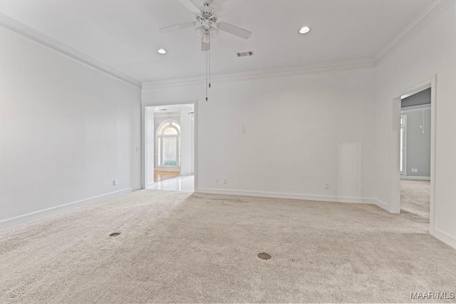 7930 Mossy Oak Dr, Montgomery, AL 36117 - empty room with light carpet, crown molding, ceiling fan, and recessed lighting