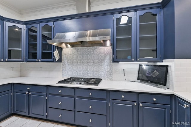 7930 Mossy Oak Dr, Montgomery, AL 36117 - kitchen featuring extractor fan, stainless steel gas cooktop, light countertops, and ornamental molding