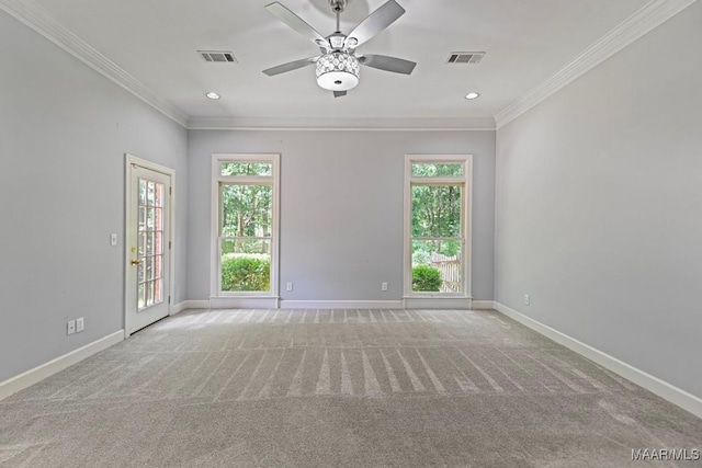 7930 Mossy Oak Dr, Montgomery, AL 36117 - carpeted spare room featuring crown molding, a ceiling fan, and recessed lighting
