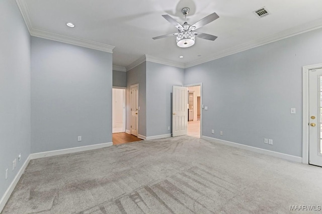 7930 Mossy Oak Dr, Montgomery, AL 36117 - spare room with carpet, ceiling fan, ornamental molding, and recessed lighting