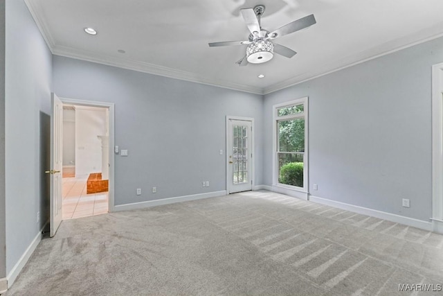 7930 Mossy Oak Dr, Montgomery, AL 36117 - empty room with a ceiling fan, ornamental molding, carpet flooring, and recessed lighting