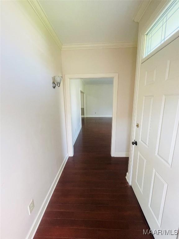 1604 Salisbury Dr, Montgomery, AL 36117 - hallway with dark wood-style floors and crown molding