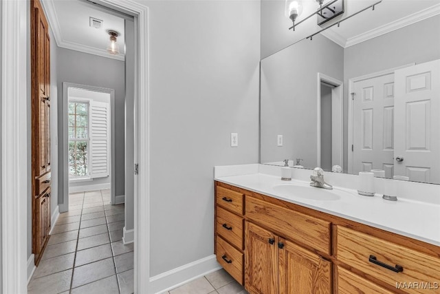 9021 Creek Side Trl, Hope Hull, AL 36043 - bathroom featuring ornamental molding, vanity, and tile patterned floors