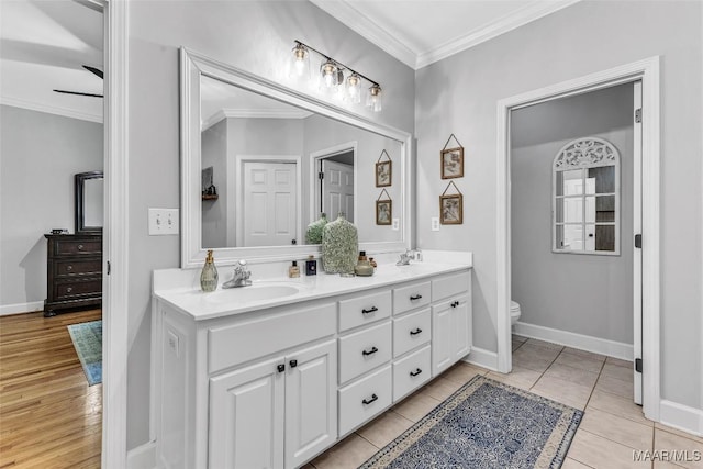 9021 Creek Side Trl, Hope Hull, AL 36043 - full bathroom with double vanity and ornamental molding