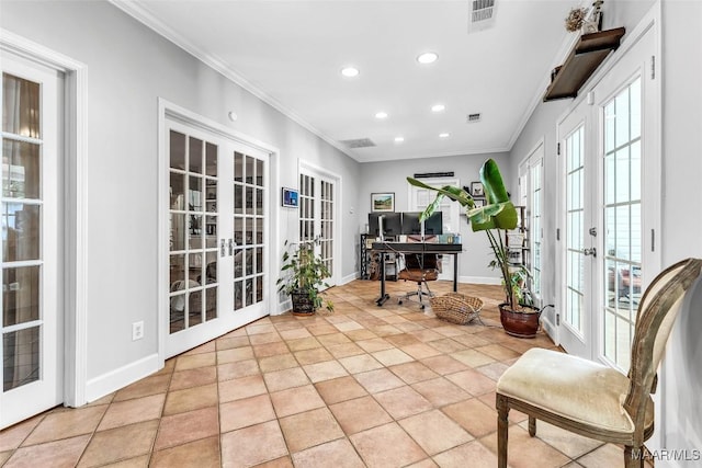 9021 Creek Side Trl, Hope Hull, AL 36043 - office space with french doors, ornamental molding, and recessed lighting