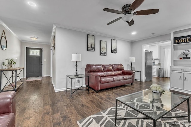 5777 Carriage Barn Ln, Montgomery, AL 36116 - living area featuring a ceiling fan, crown molding, wood finished floors, and recessed lighting