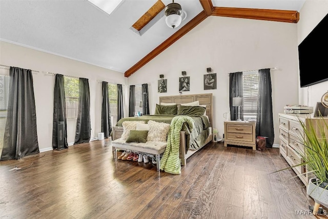 5777 Carriage Barn Ln, Montgomery, AL 36116 - bedroom with high vaulted ceiling, wood finished floors, and beamed ceiling