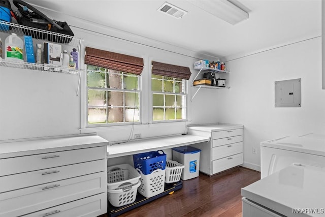 1613 Croom Dr, Montgomery, AL 36106 - walk in closet featuring electric panel and dark wood-type flooring