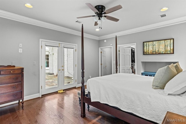 1613 Croom Dr, Montgomery, AL 36106 - bedroom with french doors, access to outside, crown molding, wood finished floors, and recessed lighting