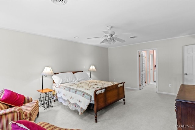 1613 Croom Dr, Montgomery, AL 36106 - bedroom featuring light carpet, crown molding, and a ceiling fan