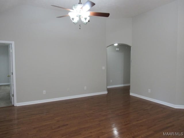 9467 Greythorne Way, Montgomery, AL 36117 - unfurnished room featuring a ceiling fan, arched walkways, wood finished floors, and lofted ceiling