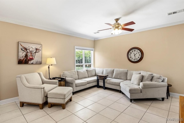 760 Winding Wood Dr, Wetumpka, AL 36093 - living area with crown molding, light tile patterned floors, and a ceiling fan
