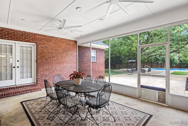 760 Winding Wood Dr, Wetumpka, AL 36093 - sunroom featuring ceiling fan, french doors, and outdoor dining area