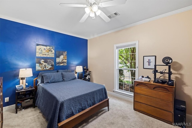 760 Winding Wood Dr, Wetumpka, AL 36093 - carpeted bedroom featuring crown molding and a ceiling fan