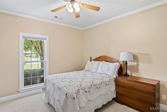 760 Winding Wood Dr, Wetumpka, AL 36093 - bedroom featuring ornamental molding, light carpet, and ceiling fan