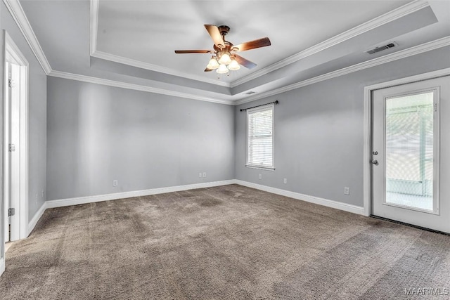 2285 Gathering Way, Prattville, AL 36066 - carpeted empty room with a tray ceiling, a ceiling fan, and crown molding