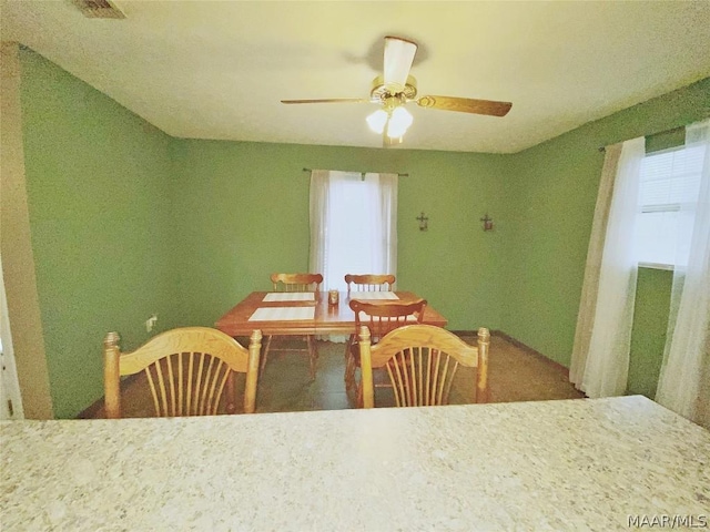 dining space featuring plenty of natural light and ceiling fan