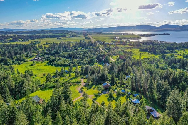 aerial view with a water and mountain view