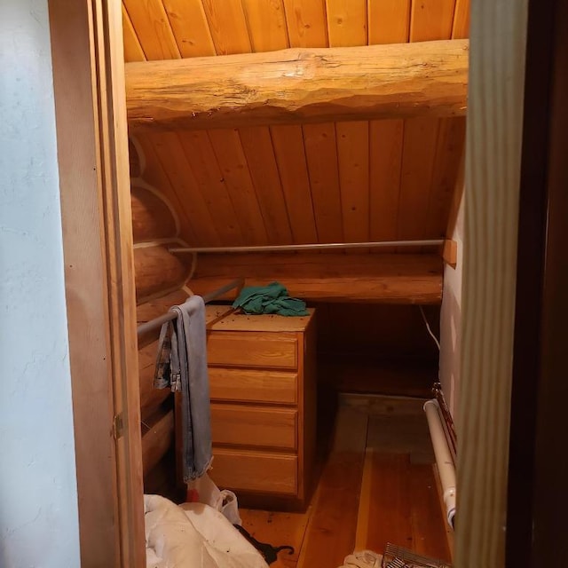 view of sauna / steam room with wood ceiling