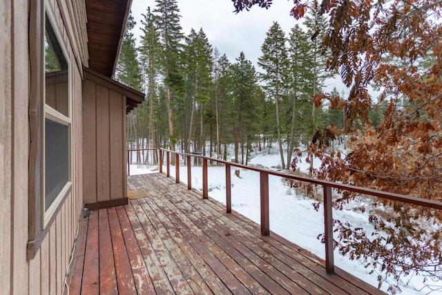 view of snow covered deck