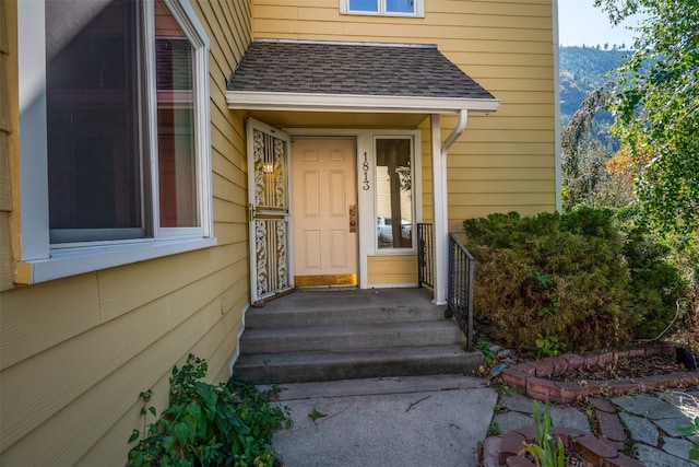 entrance to property featuring a mountain view