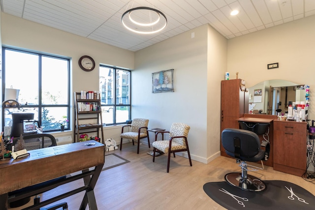 home office with light wood-type flooring