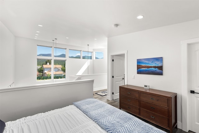 bedroom with dark hardwood / wood-style floors