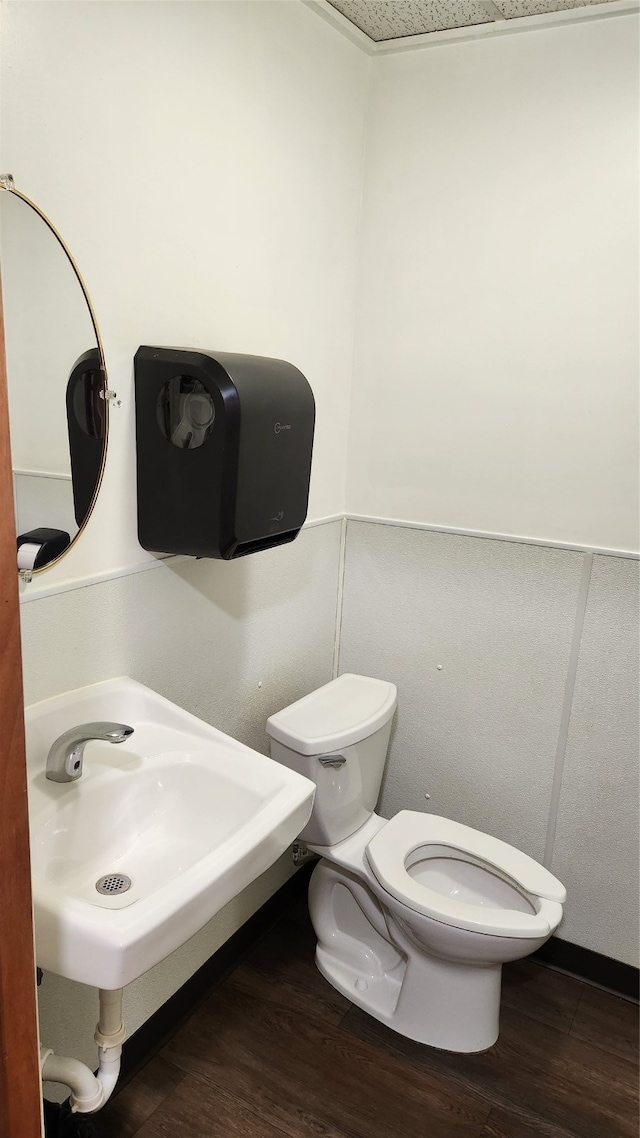 bathroom featuring toilet, wood-type flooring, and sink