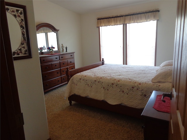 bedroom featuring dark colored carpet