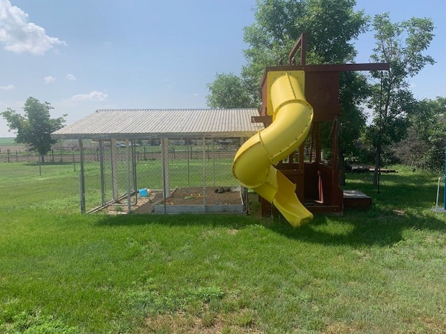 view of playground with a yard and a gazebo