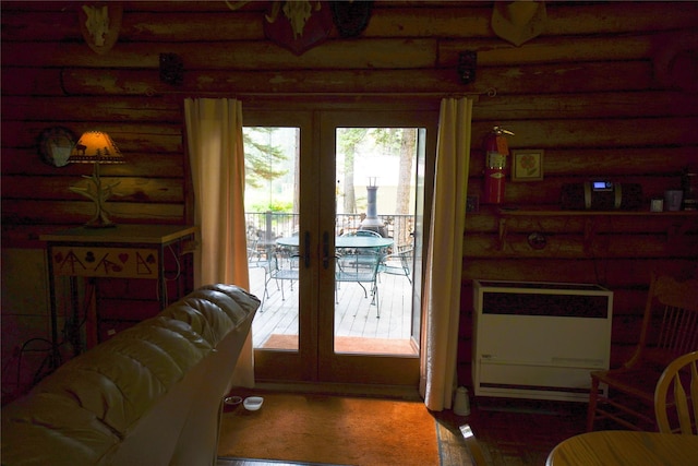 entryway with french doors and heating unit