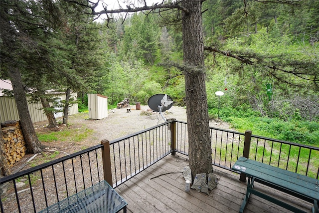 wooden terrace with a storage unit