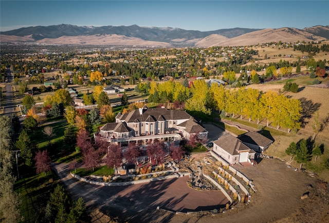 aerial view with a mountain view