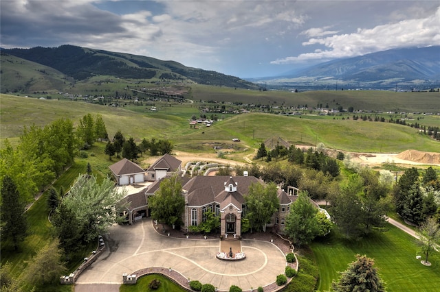 aerial view with a rural view and a mountain view